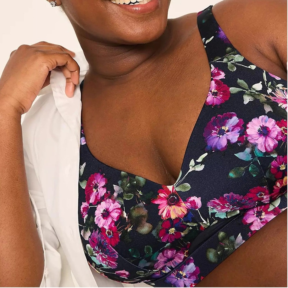 Cacique 38K Comfort Bliss Lightly Lined No-Wire Bra Trinity Floral Maritime Blue